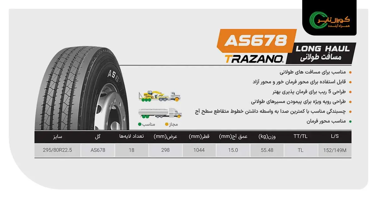 لاستیک ترازانو AS678 سایز 295/80R22.5-18PR